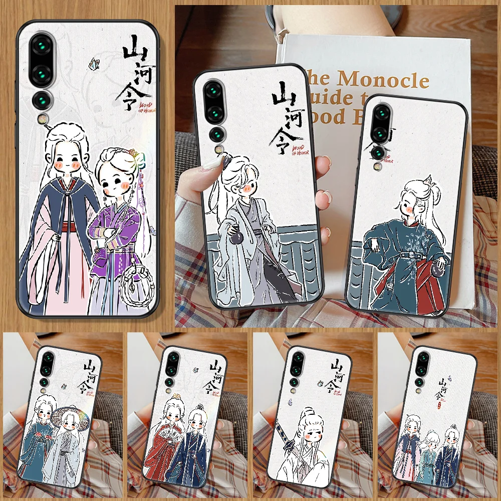 

Shan He Ling Cartoon Phone Case For Huawei P Mate P10 P20 P30 P40 10 20 Smart Z Pro Lite black trend back painting funda