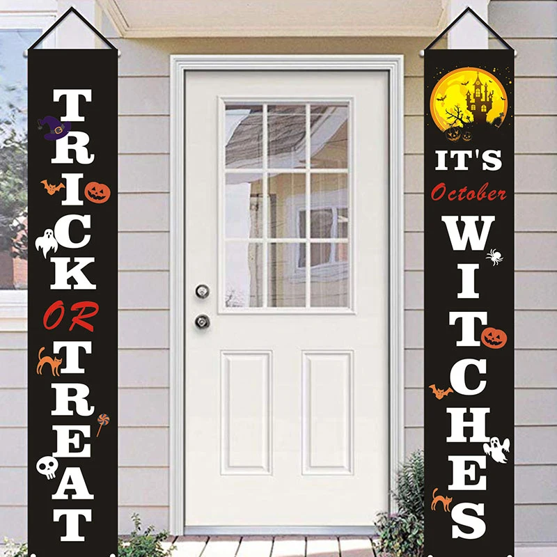 

Halloween Banner Trick or Treat Home Door Sign Party Decoration Shining Knitted Polyester Black with White Banner