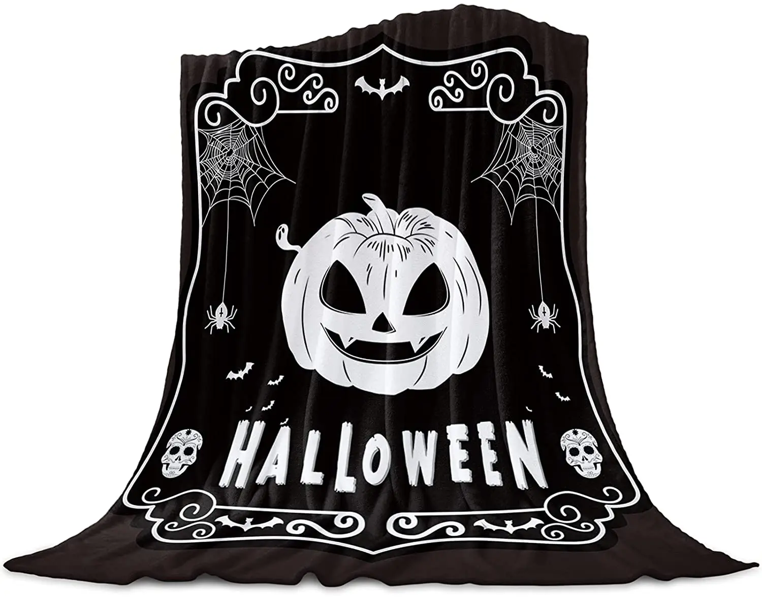 

Flannel Blankets and Throws for Couch Bed, Super Soft Cozy Lightweight Plush Throw Blanket,Halloween Bat Scary Pumpkin
