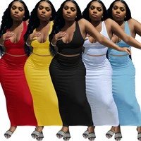 sleeveless two piece sets women slim tank top and high waist midi skirt dresses sexy ladies party outfits suits sexy
