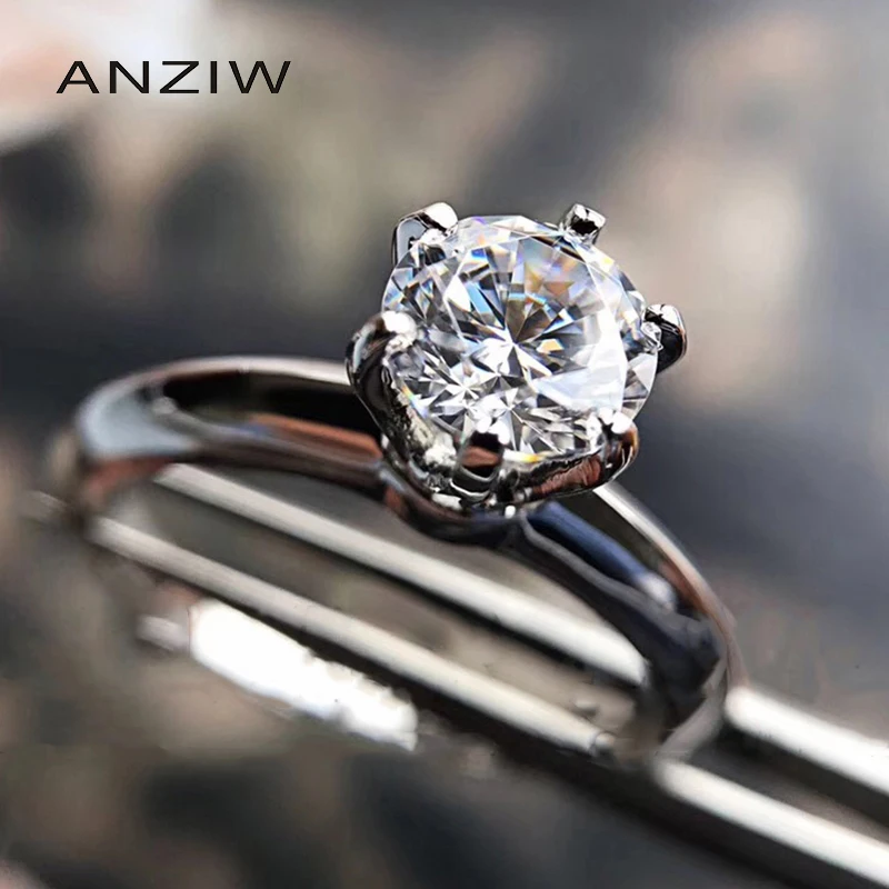 

Anziw New Classic 1 Carat Sona Solitaire Rings Women Wedding Bands 925 Sterling Silver Jewelry Engagement Promise Lovers Ring