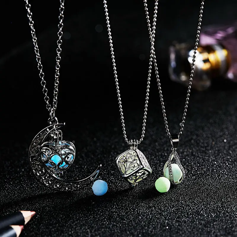 

3 Styles Moon Shaped Geometric Teardrop Luminous Pendant Glowing Necklace For Women Kids Chain Choker Unisex Jewelry Gift Collar