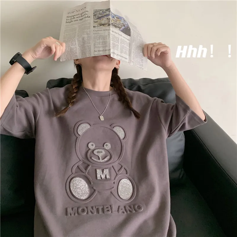 

Women's casual T-shirt little bear cartoon funny girl print street style women's T-shirt short sleeve fashion T-shirt hip hop
