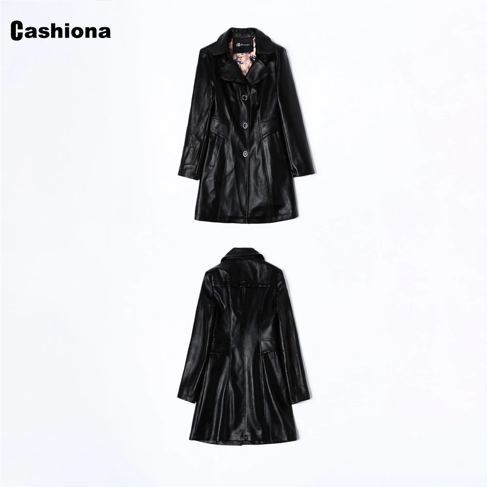 Women Faux Pu Leather Jackets with Pockets Long Outerwear 2021 Single Breasted Zipper Coat Slim Overcoats Womens Tunic Jacket enlarge