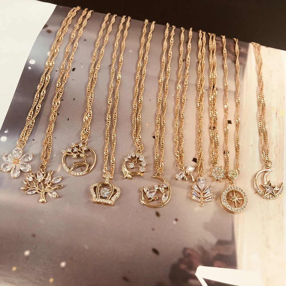 

YWZIXLN Trend Elegant Jewelry Crystal Flower Deer Pendant Necklace Golden Color Unquie Women Fashion Necklace Wholesale N0230