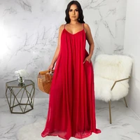 sleeveless backless womens long dress fashion casual maxi dresses strap dress loose backless big swing solid floor length robe