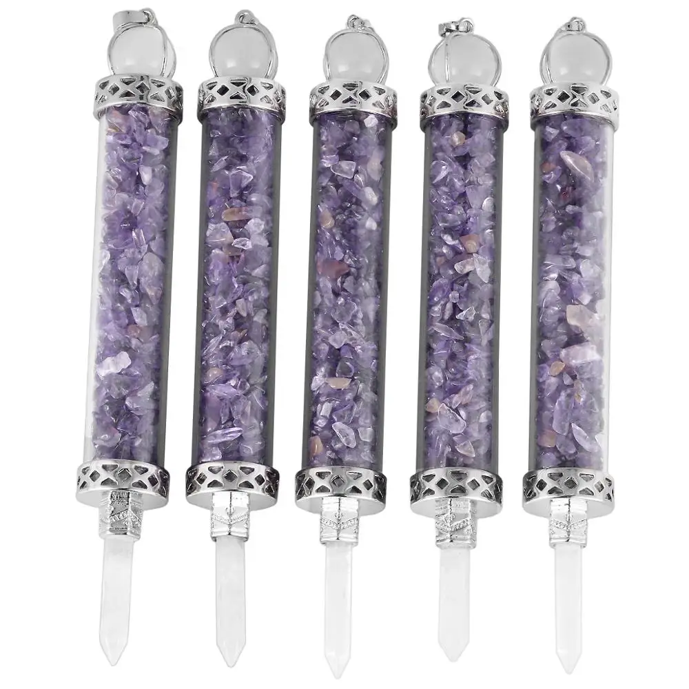SUNYIK Handmade Hexagonal Crystal Point Stone Chips Wishing Bottle Pendant Necklace Healing Reiki Jewelry with Chain for Unisex | Украшения