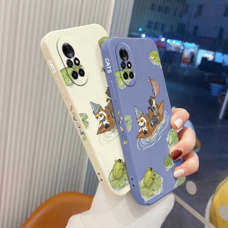 

Clever Cat Ins Cartoon Liquid Silicone Case For Huawei Nova 8 7 Pro SE 6 SE 5 Pro 5Z 5I 5Ipro 5T 4 4E Soft Phone Cover Case