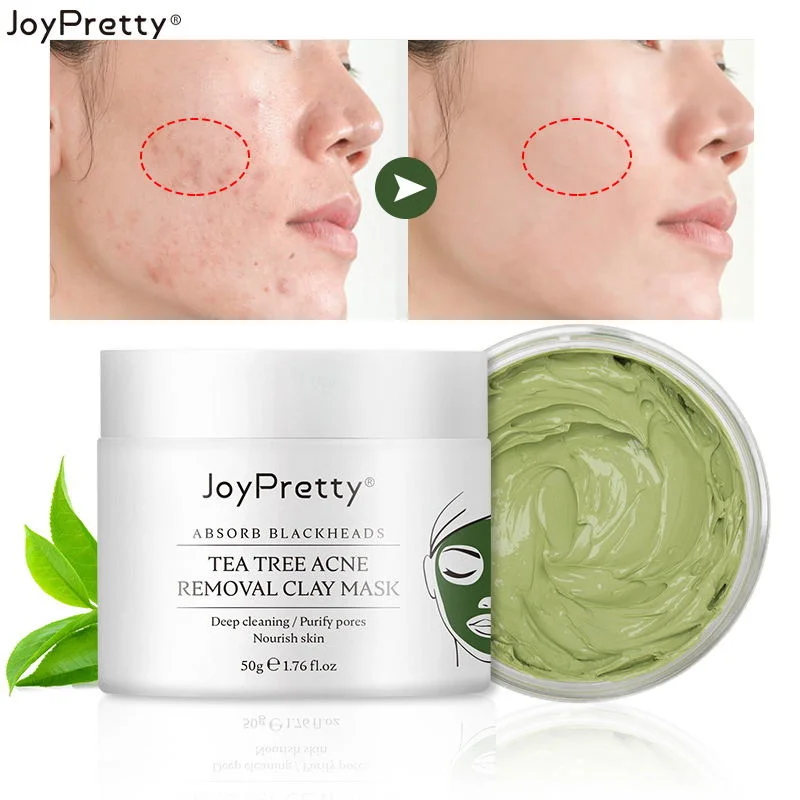 

JoyPretty Tea Tree Acne Removal Clay Mask Anti-Acne Treatment Remove Blackhead Deep Cleaning Moisturizing Brighten Skin Care 50g