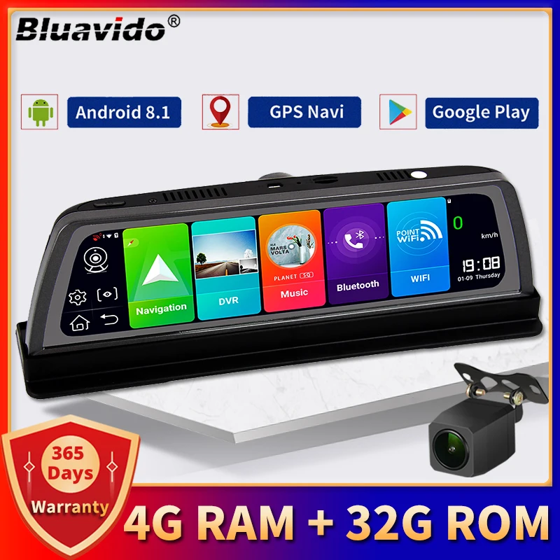 Bluavido 4G ADAS 10 дюймов IPS автомобильный телефон Android 8.1 GPS-навигация 1080P двойной DVR WiFi