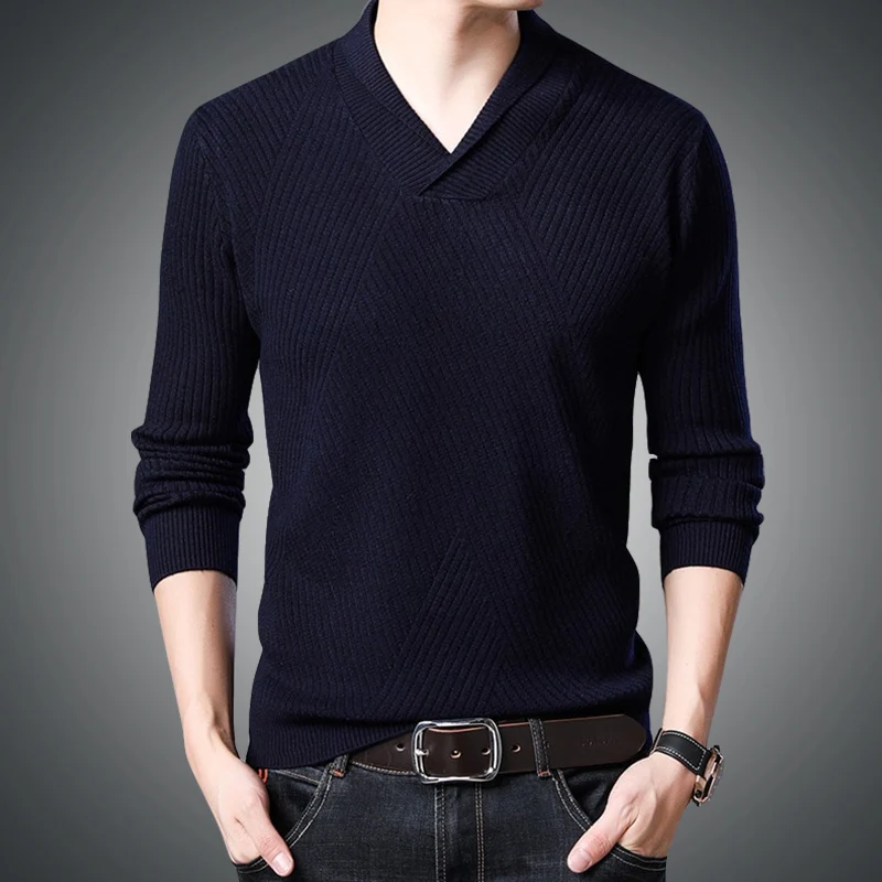 

men V-Neck long sleeve fashion warm Sweaters men's thick autumn winter solid color casual wild trend bottoming shirt 7560