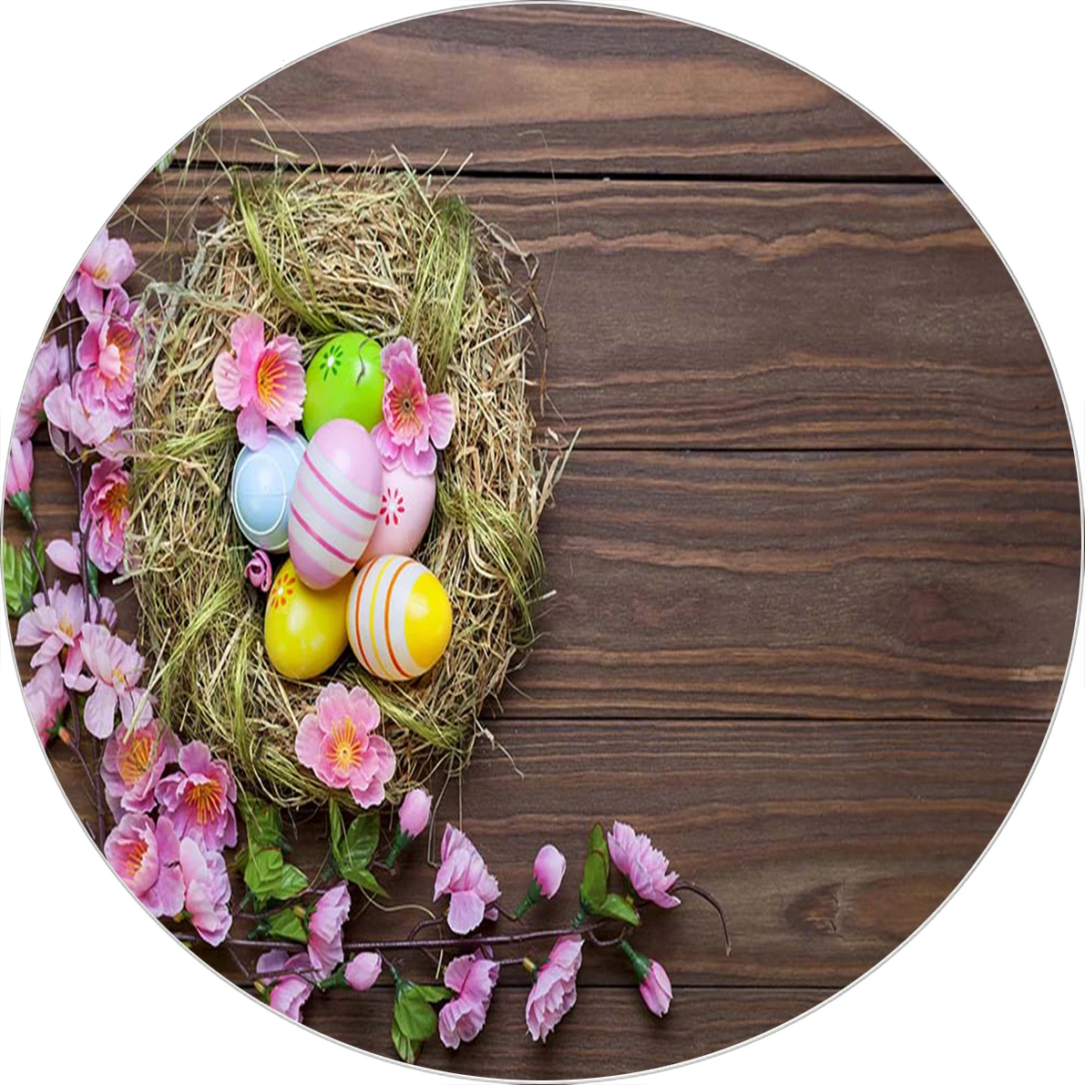 

Easter Flowers Photography Backdrop Cloth Circle Round Backdrops Spring Egg Decoration Circle Background Booth Photo Studio