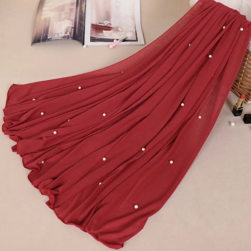 

90*190cm Trendy women muslim jersey hijab scarf femme size plus hijabs Islamic shawls soild headscarf soft nail pearl head cover
