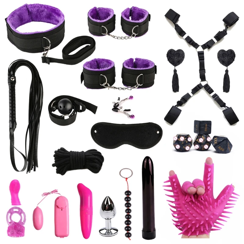 RXJD 22pcs Vibrator Collar Chain Slave Ankle Handcuff Bondage Whip BDSM Sex Toy