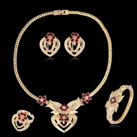 womens rhinestone ring earrings necklace bracelet fashion jewelry set wedding