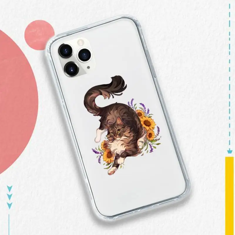 

Cartoon cute cat illustration Phone Case Transparent for iPhone 11 12 mini pro XS MAX 8 7 6 6S Plus X 5S SE 2020 XR