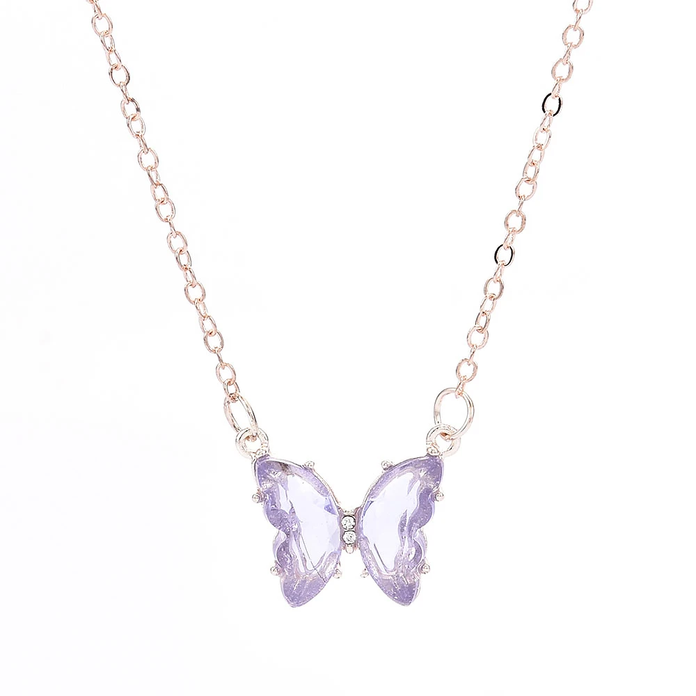 

Fantasy Glass Crystal Butterfly Pendant Necklace Ladies Girl Clavicle Chain Fashion Popular Party Necklace Jewelry