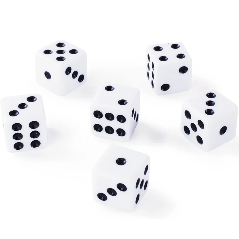 Стандартные 16 мм белые игральные кости с черными пипами в горошек для настольных