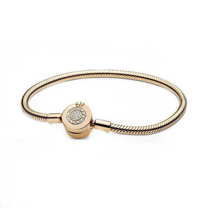 

Signature Moments Sparkling Crown O Snake Chain Bracelet 100% Real 925 Sterling Silver Bracelet Fit European Charms Diy Jewelry