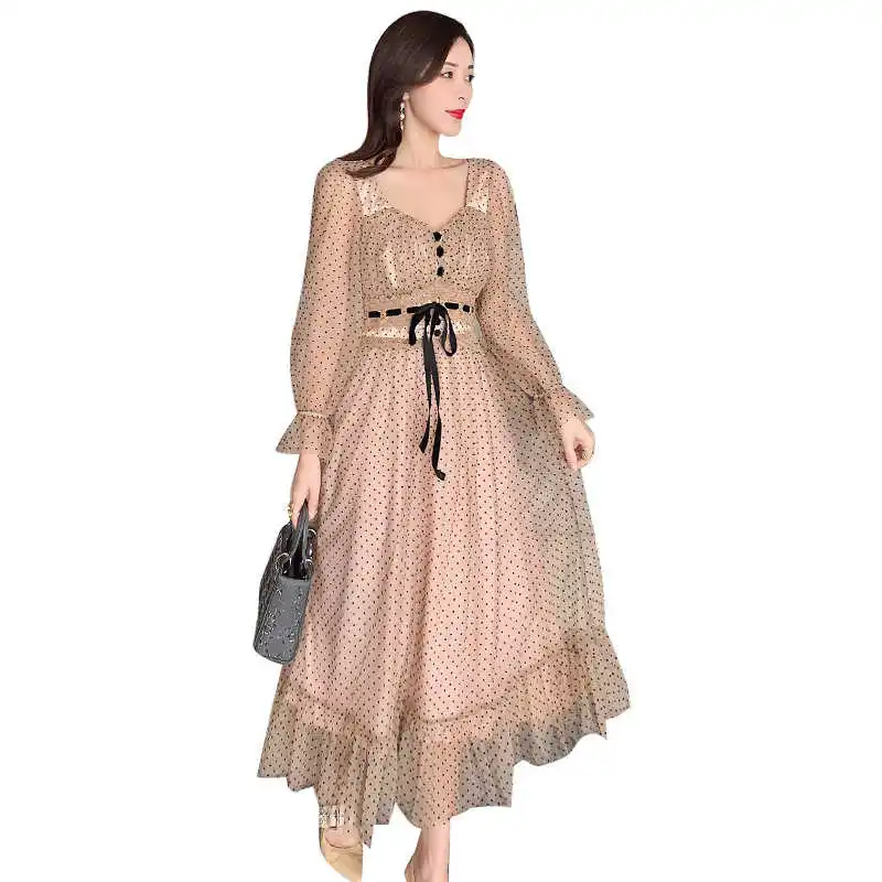 

New French Polka Dot mesh dress for women in 2021 summer