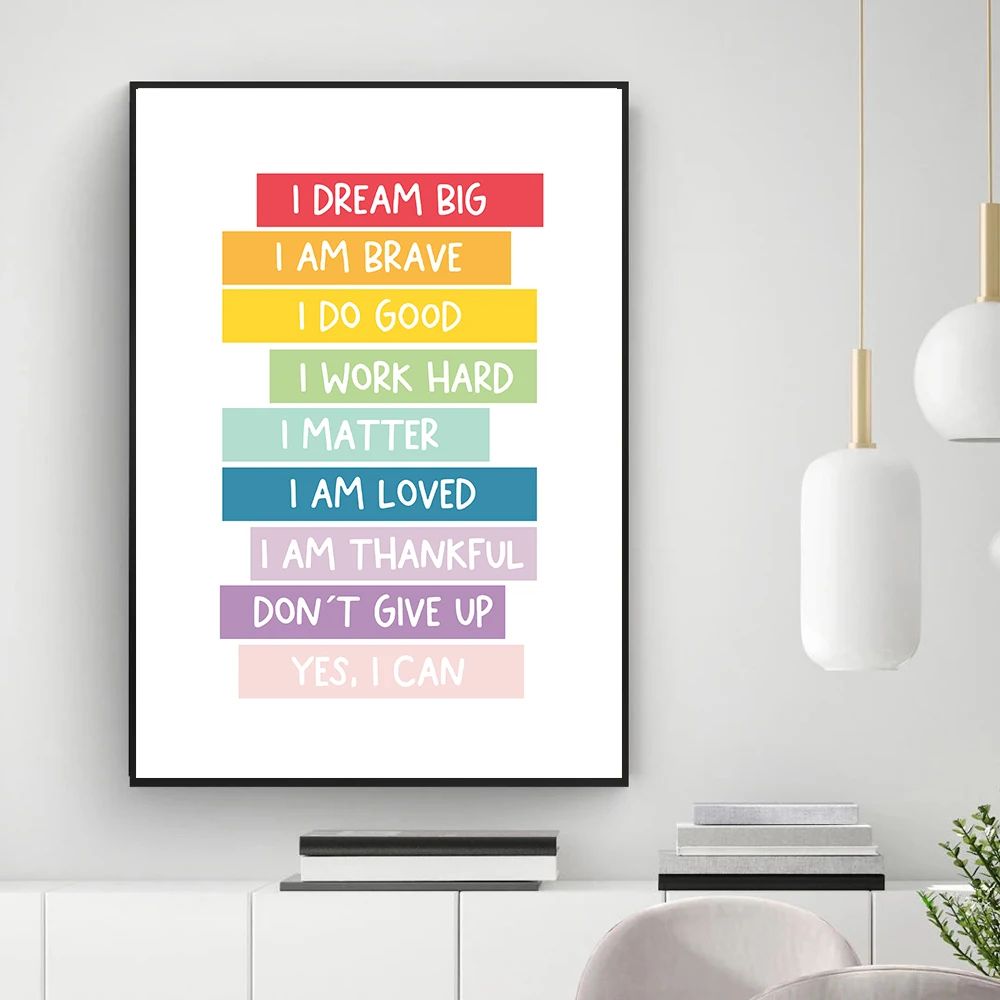 

Kids Positive Affirmation Art Mindfulness Poster Prints Self Confidence Quotes Canvas Painting Wall Art Pictures Classroom Decor