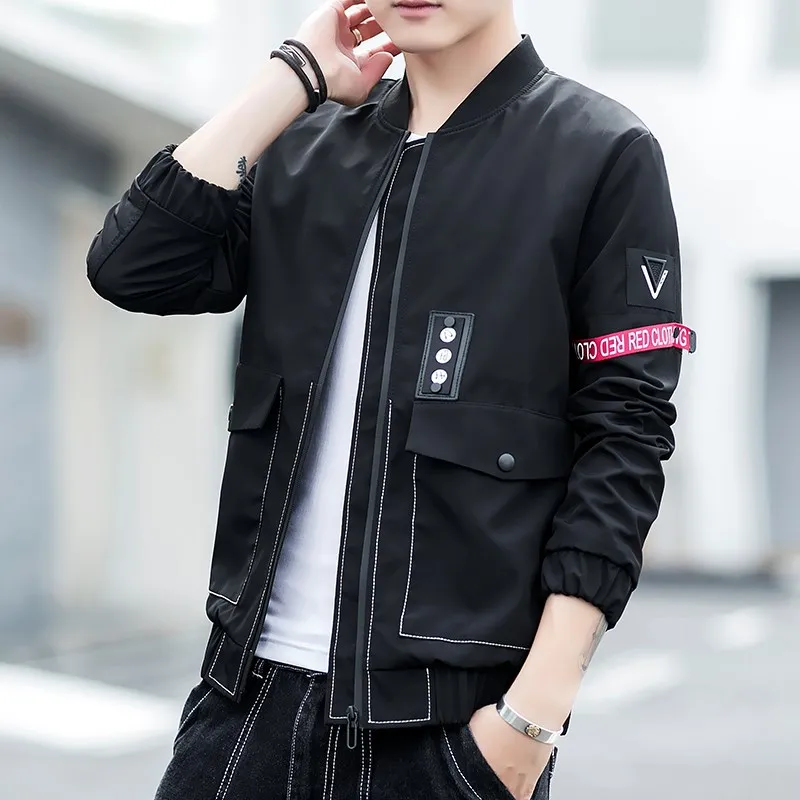 Японский осенний мужской черный Armygreen бомбер уличная хип хоп Slim Fit пилот куртка в