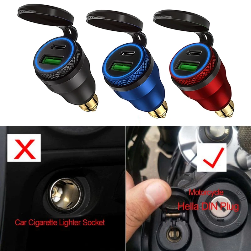 

Motorcycle Waterproof Fast Charger with Usb Type-C Port 12V/24V Qc3.0 Power Adapter Hella Din Plug Socket for Bmw Ducati Triumph