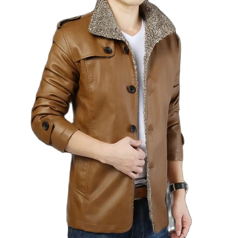 

Модная утепленная мужская куртка, винтажная зимняя Флисовая теплая куртка из искусственной кожи с искусственным мехом