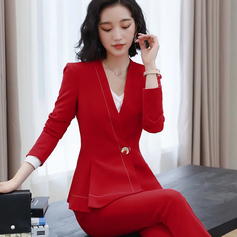 Профессиональный костюм со штанами для женщин Модный Новый строгий приталенный