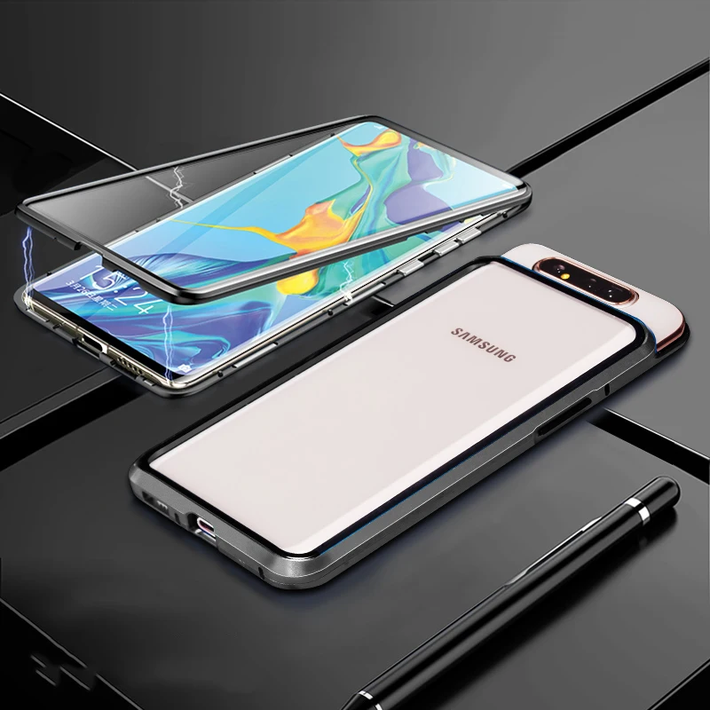 360 Полный Магнитный чехол для samsung Galaxy S11 A90 5G A80 A10S A40 A50 A60 A70 M30S металлический бампер Двусторонняя закаленное Стекло чехол