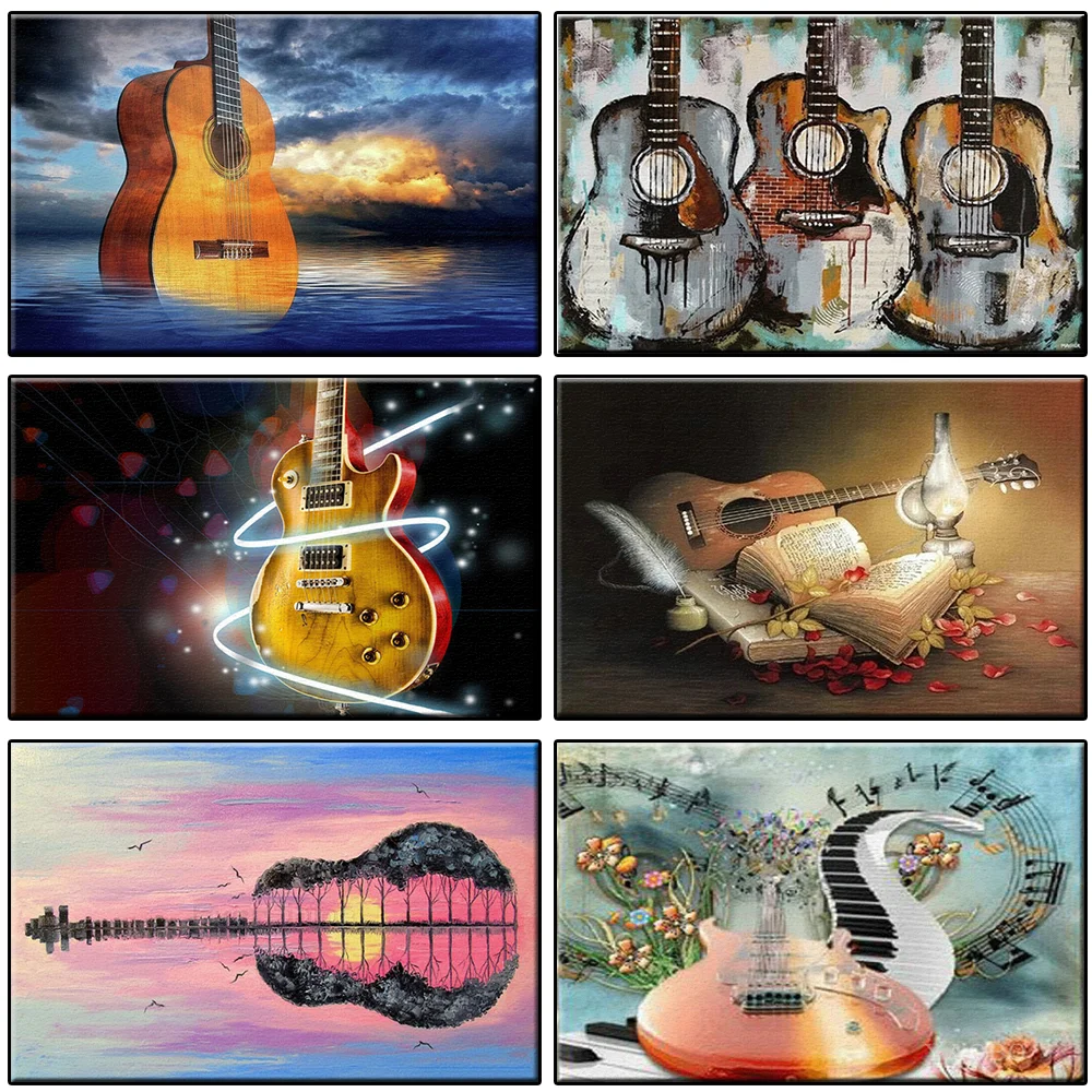 

Guitar Full Diamond Mosaic Landscape Still Life Diamond Embroidery Complete Kit Hobby Gift Paintings on the Wall Home Decor Arts