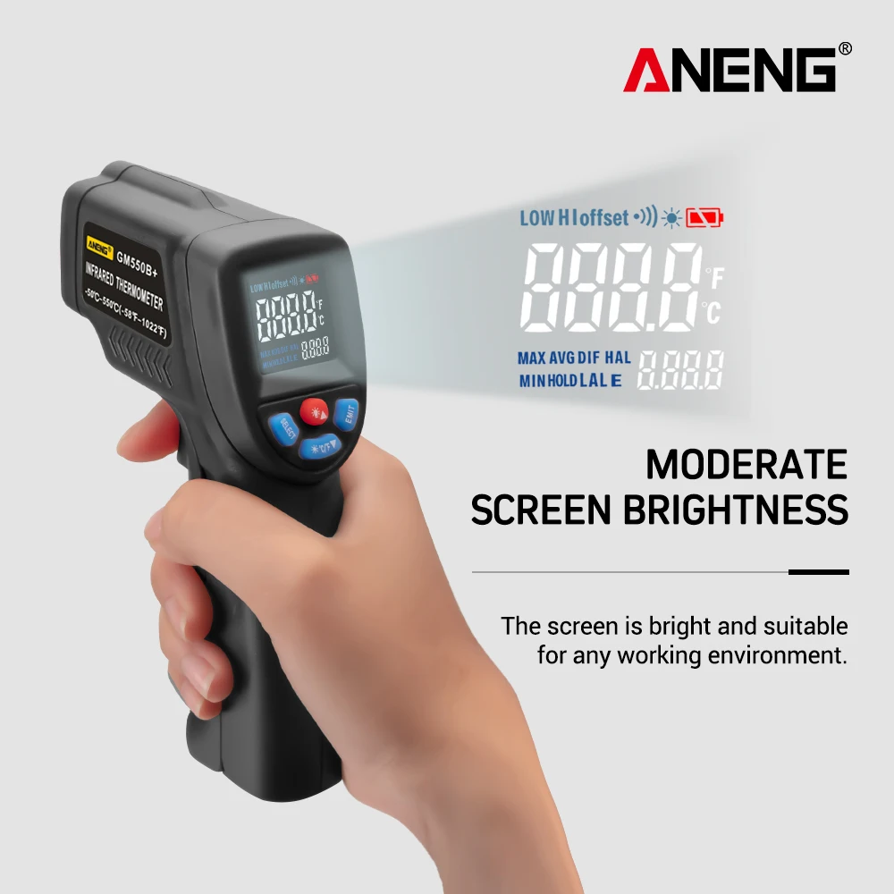ANENG GM550B+ цифровой инфракрасный термометр, гигрометр, метеостанция, измеритель температуры, измеритель влажности, лазерный термометр