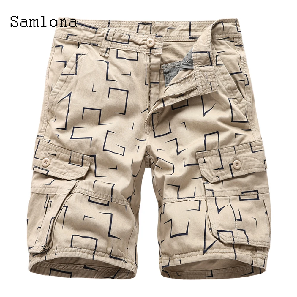 Plus Size Men's Leisure Shorts 2021 New Summer Casual Beach Patchwork Multi-Pocket Short Pants Geometric Print Sexy Male Clothes