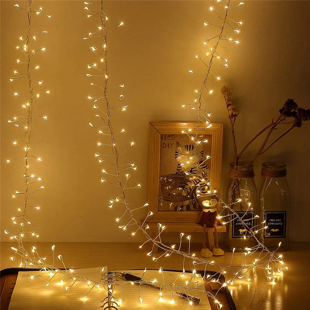 

2M 5M LED Fairy Cluster Firecrackers String Lights Battery Operated Copper Wire Garland Fairy Lights For Garden Christmas Decor