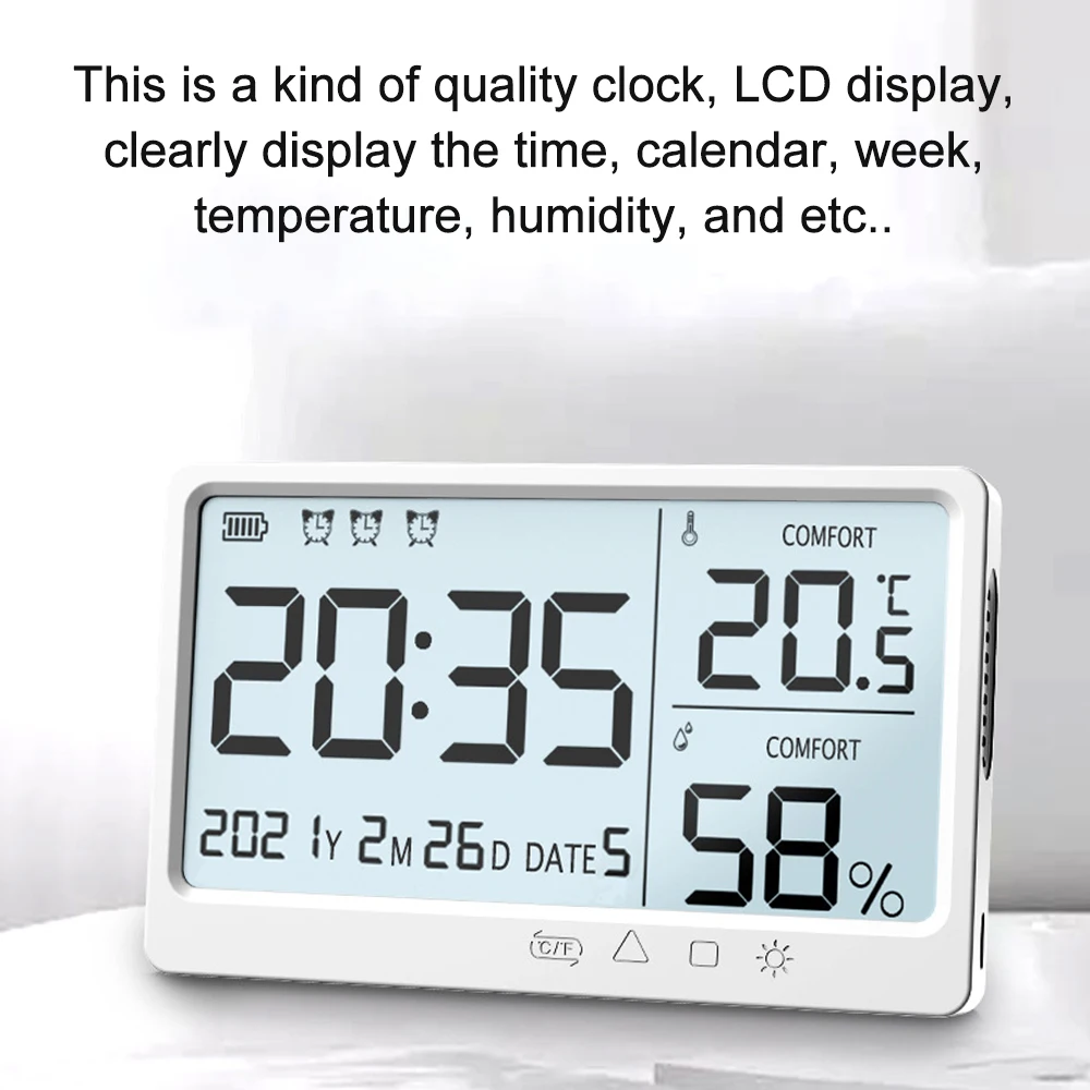 

LCD Electronic Temperature Humidity Meter Electronic High Precisions Temperature Hygrometer Alarm Clock 2 In 1 Temperature Meter