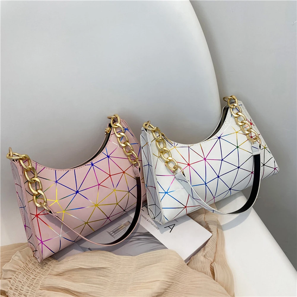 

Fashion Women Laser Printing PU Leather Shoulder Underarm Bag Casual Ladies Chain Small Hobos Handbags