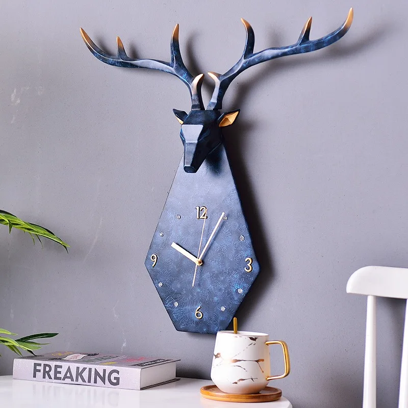 

Nordic Deer Wall Clock Ornaments Living Room Home Furnishing Creativity Wall Hanging Indoor Modern Minimalist Saat Christmas