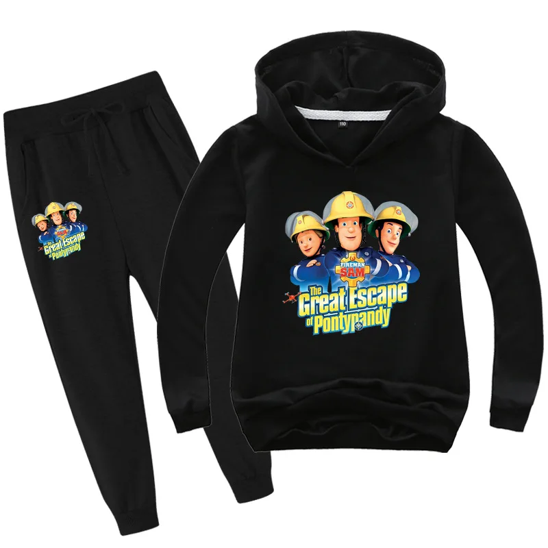 Fireman Sam New Clothes Halloween Shirts for Toddlers Cotton Girls Clothes Fall Baby Boy Clothes Set Teenage Hooded Top+Pants