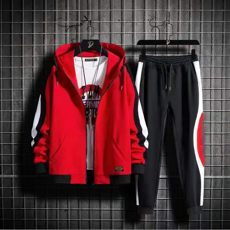 

2021 New jacket, men's extra fat, extra large, fashion brand leisure two piece set, spring and autumn sports suit for fat man