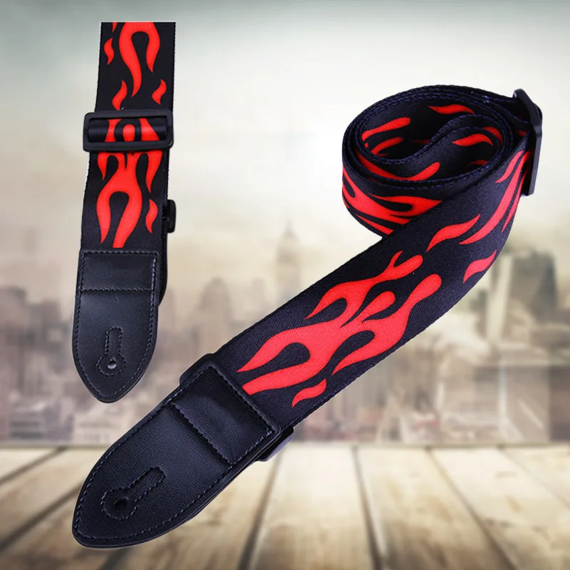 

PU Leather Guitar Strap Adjustable Belt Lightning Flame Pattern for Bass Folk Acoustic Guitar Multicolor Gitaar Band Plectrums