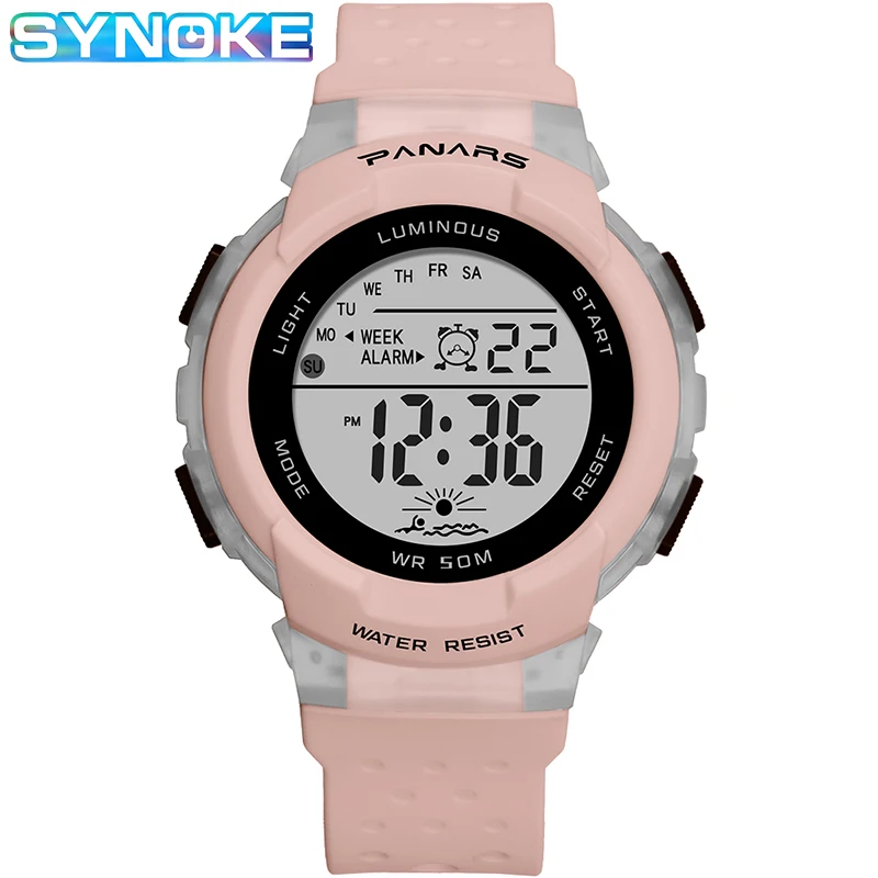 

Часы SYNOKE для мальчиков и девочек, водонепроницаемые повседневные светодиодные спортивные цифровые, с электронным будильником, подарок для ...