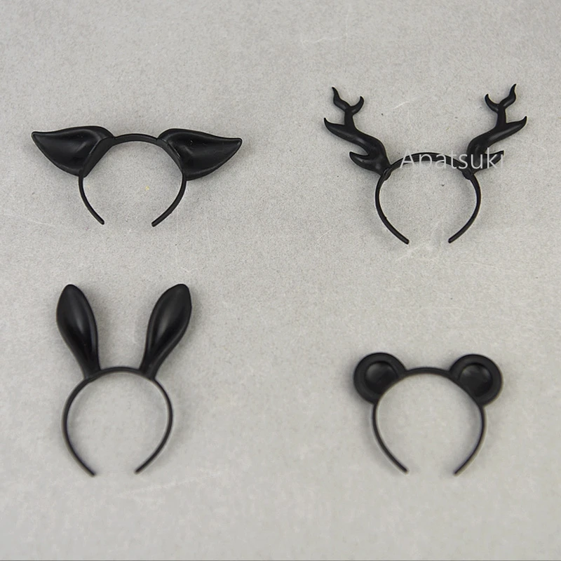 Повязка на голову черная с симпатичными ушками тиара для Барби пластмассовые