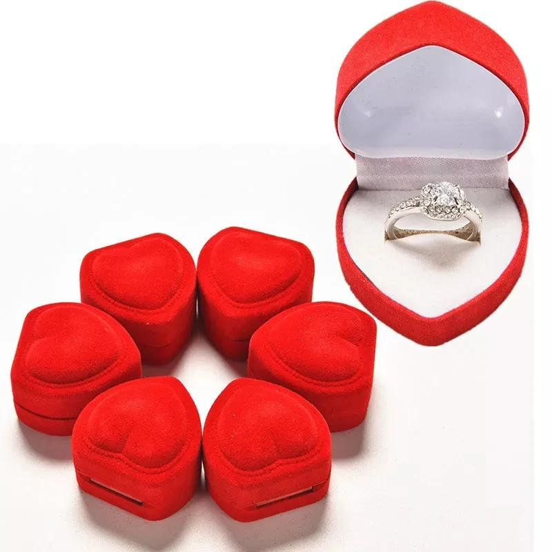 

1PC Red Foldable Fine Jewelry Box Display Storage Case Red Engagement Heart Velvet Ring Box Organizer