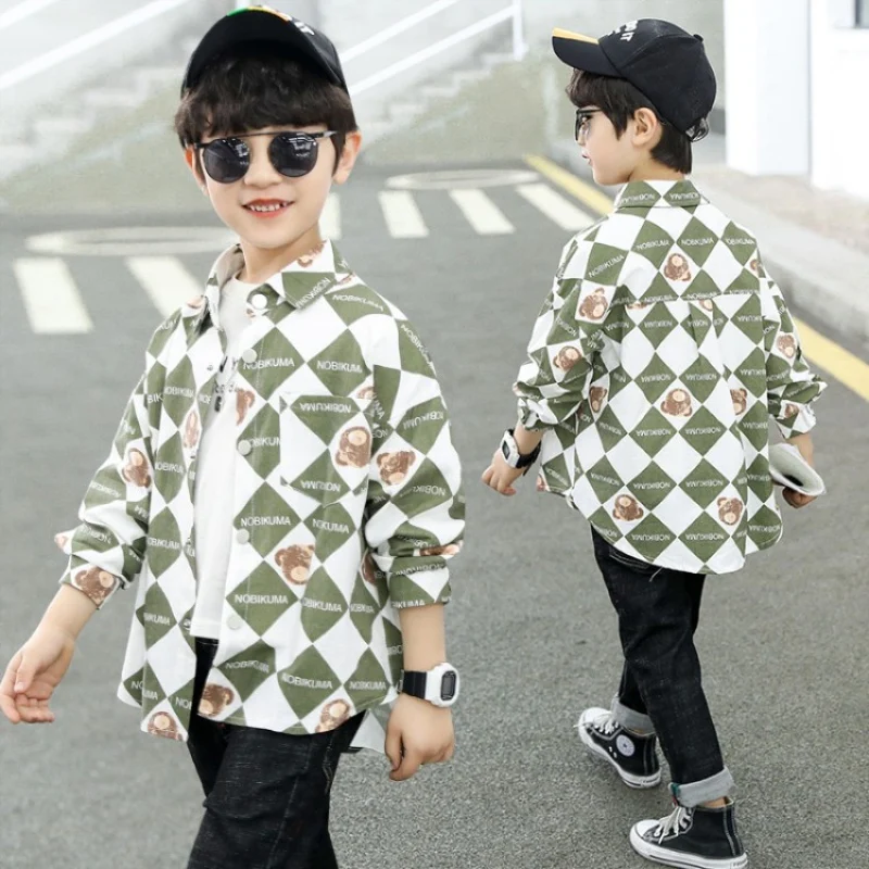 

Хлопковая блузка для мальчиков, с принтом, на весну-лето