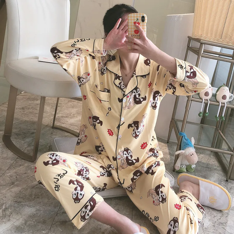 Новый белый МИККИ 2020 весна и осень длинный рукав Брюки Пижама женский костюм