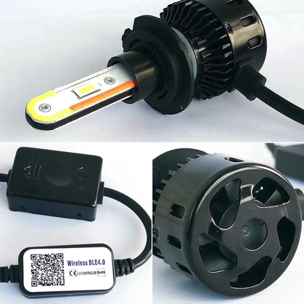 

2pcs Atmosphere ambient RGB H7 Led 20000LM Car Headlight Bulb CSP Music Sound luces LED para auto nebbia Remote Control