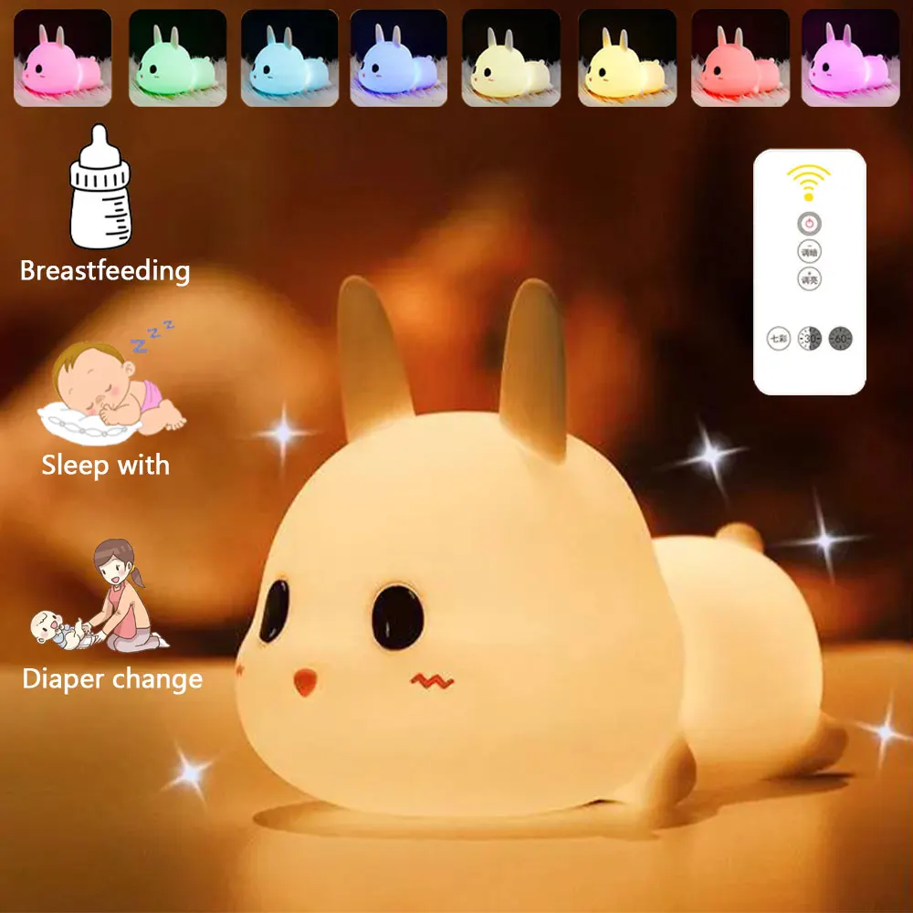 

2021 Rabbit LED Night Light Silicone Animal USB Table Lamp Cartoon Dimmable Lamp For Child Kids Baby Gift Bedside Bedroom Light