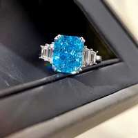 qtt womens ring silver color square sea blue crystal rings dazzling gem luxury wedding engagement party ring jewelry