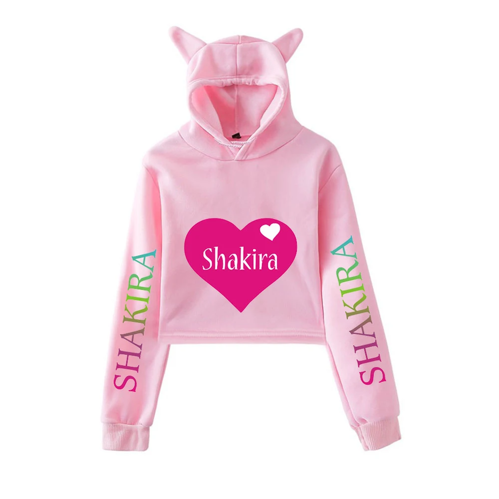 

Shakira Printed Cat Cropped Hoodies Women Long Sleeve Hooded Pullover Crop Tops 2020 Hot Sale Casual Streetwear Clothes