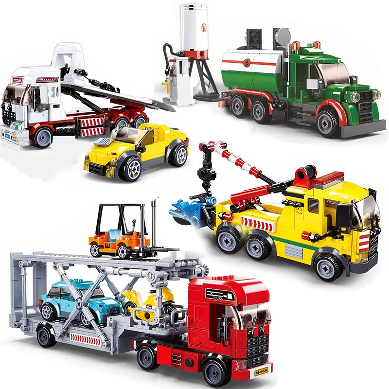 

City Garage Transport Truck Building Blocks Car Carrier Repair Vehicle Oil Tank Truck Moc Model Educational Brick Kids Toys Gift